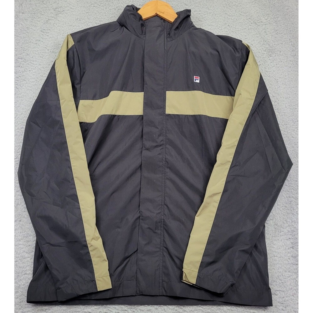 Fila Men's S Windbreaker Hooded Lightweight Raincoat Jacket Black